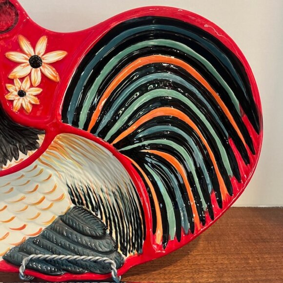 Fitz & Floyd Gourmet Homestead ROOSTER Divided Ceramic Serving Tray Platter - Picture 3 of 5